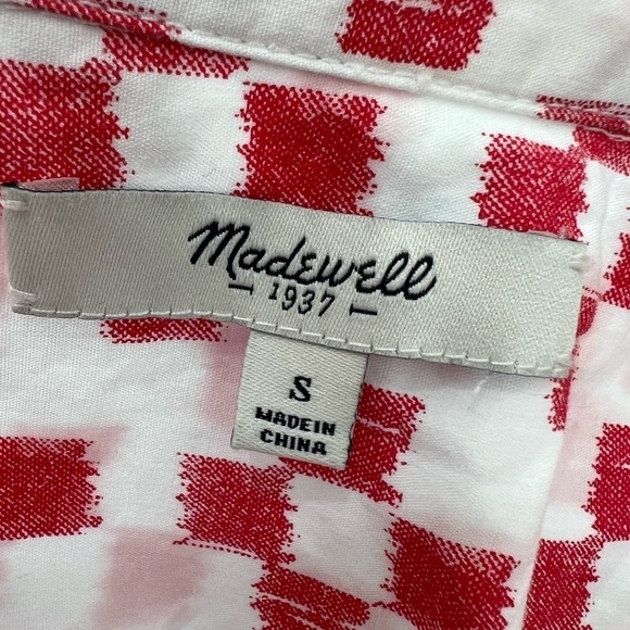 Madewell red and white patterned long sleeve collared pop over top size small - Picture 8 of 8